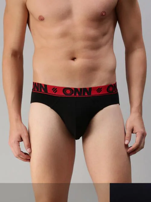 ONN Men Pack Of 2 Black,Navy Pure Cotton Basic Briefs