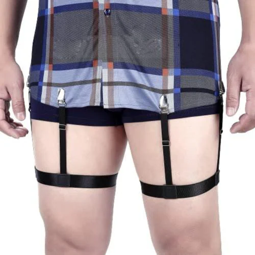 FASHIONIO-Adjustable Men's Shirt Stays Garters Elastic Nylon Adjustable Slim Fit Shirt Holders Crease-Resistance Belt Stirrup Style Suspenders 2 Pair Black Color