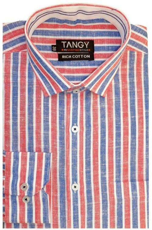 TANGY Mens Multicolor Lining Poly Cotton Casual Shirt, M