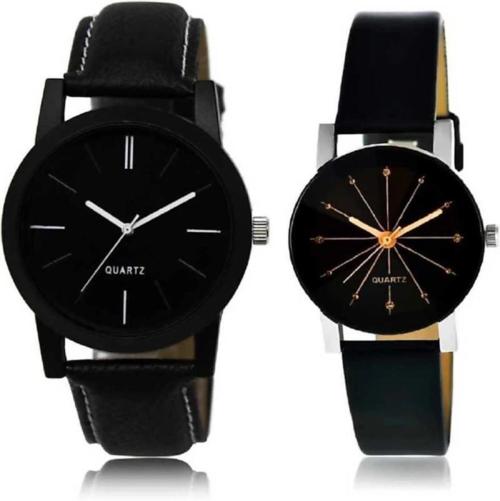Noman Analog Black Dial Black Strap Watch For Men And Women (Pack Of 2)
