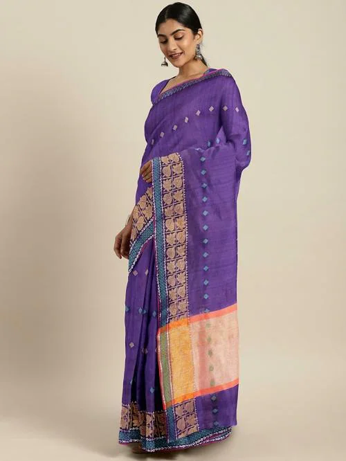 Purple Traditional Chanderi saree with Resham Meenkari & Zari Weaving