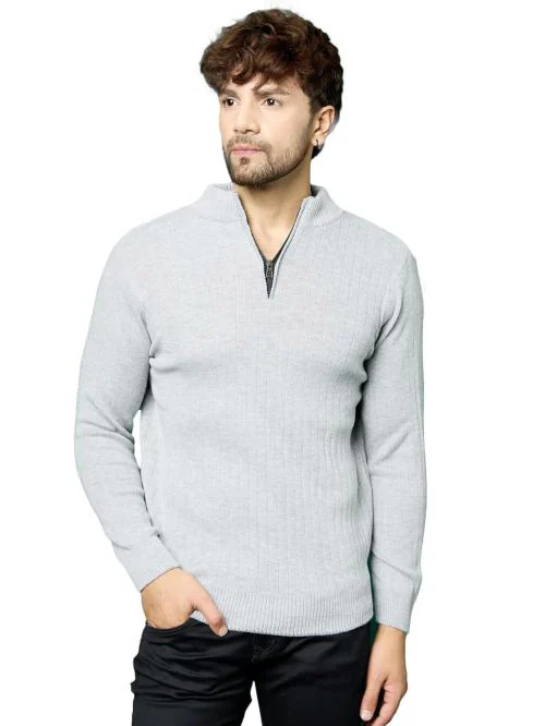 Kvetoo Men High Neck Zipper Full Sleeve Woolen Winter Sweater-