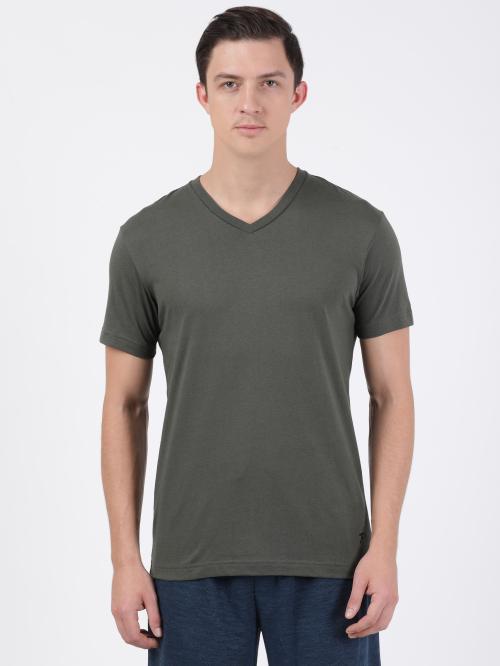 Jockey 2726 Men's Olive Solid Cotton Blend V Neck T-shirt