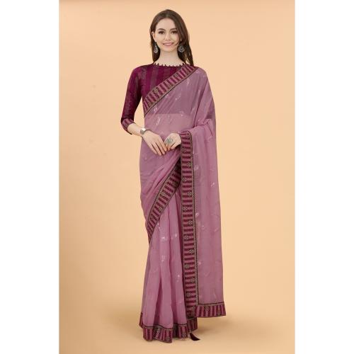 Grubstaker Maroon Colour Simar Silk Embroideried Saree With Lace With Jacqard Blouse