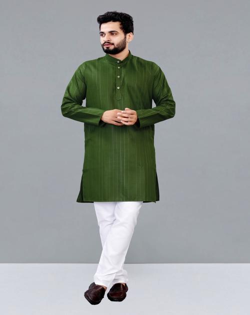 CRYSTAL REVENUE Men's Cotton Rayon Kurta Pajama Set For Festival And Wedding Wear (Green) - Small