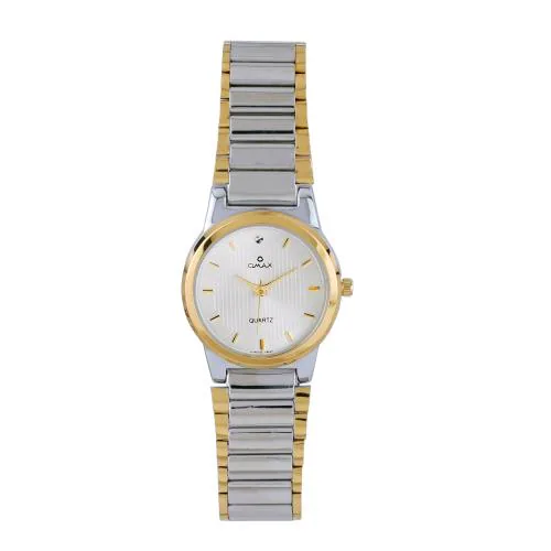 Omax White Dial Silver and Gold Two Tone Stainless Steel Watch For Women-BLS2526