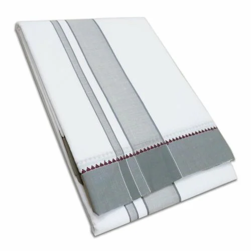 Vimayam Pure Cotton Snow White Dhoti 4 meter+ 2.25 Meter Double Dhoti[ 9X5] Grey