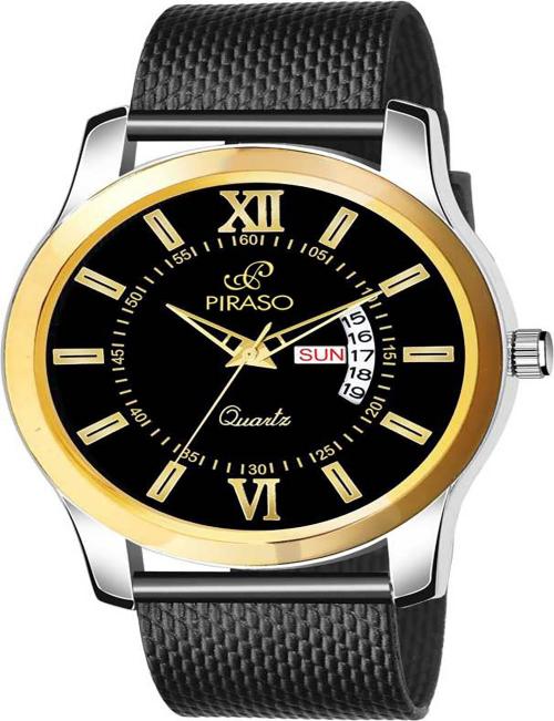 PIRASO Analog Black Dial Black Strap Watch for Men and Boys