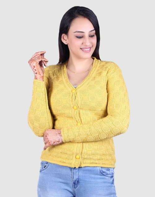 Ogarti Women Yellow Acrylic Blend Solid Single weater (L)