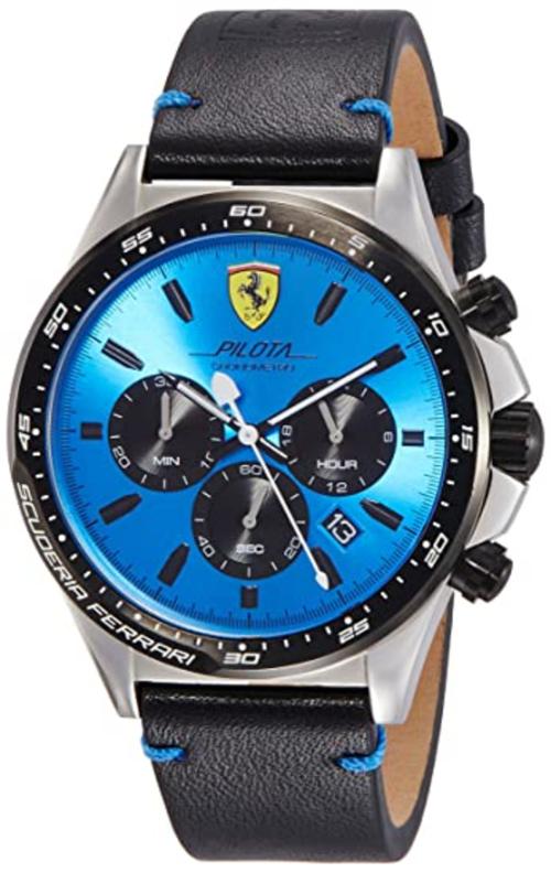 SCUDERIA FERRARI Pilota Dual Time Chronograph Blue Round Dial Men's Watch - 0830388