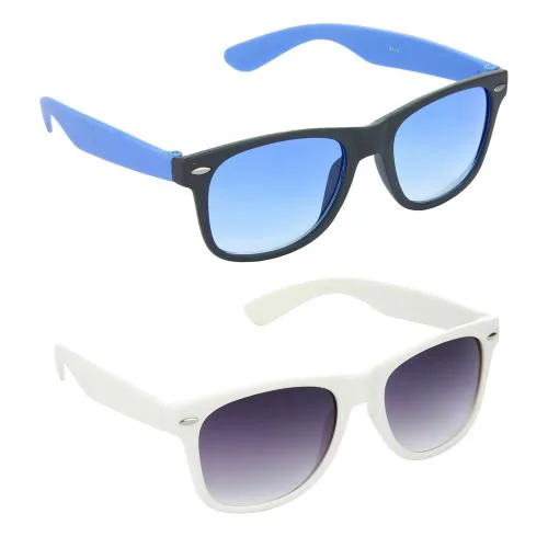Red Leaf Men Women Boys & Girls Wayfarer Sunglasses Blue & White Frame, Blue & Grey Lens (Medium) Pack of - 2
