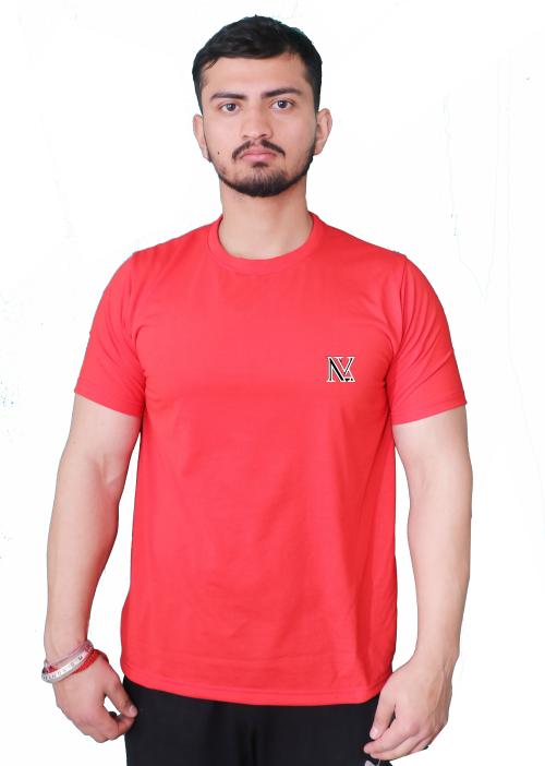 NVA Quality Solid Men's Round Neck Cotton Blend Half Sleeve Red T-Shirt