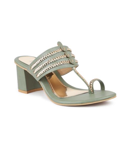 Inc.5 Green Ethnic Kolhapuri One Toe Block Heels
