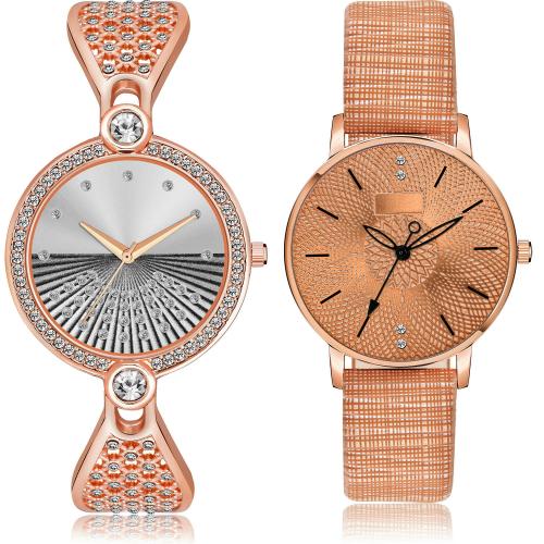 GROOT Contemporary Gift Bracelet Bangle Chain And Girls Watch Rose Gold And Orange Colour Analog Metal And Genuine Leather Belt 2 Watch Combo For Women And Girls - GM250-GM315