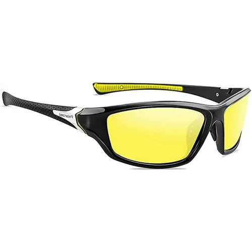 UV Protected Polarized Sports Sunglasses for Men Driving Cricket Fishing Cycling Sunglasses (Black-Yellow)