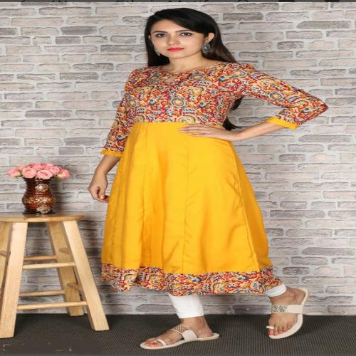 9ZEUS Women Paisley Crepe Anarkali Kurta With Attached Dupatta(Size-XXL)