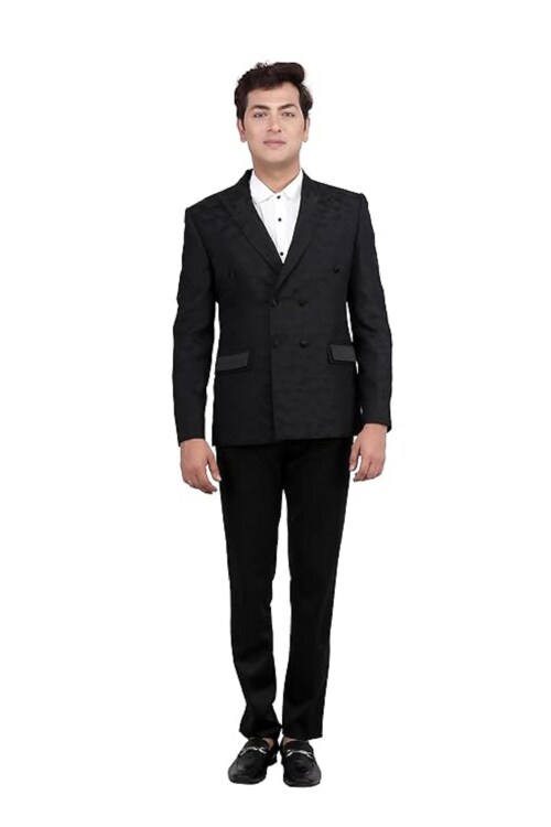 REBELLO Men's 5-Piece Suit - Classic Fit Formal Suit Including a West Coat, Coat, Pocket Square, Casual Shirt, and Bowtie for Special Occasions||Size-36||Color-Black
