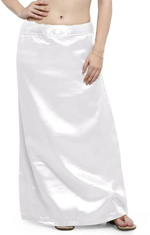 Kavya Designer Women White Pure Satin Saree Petticoat