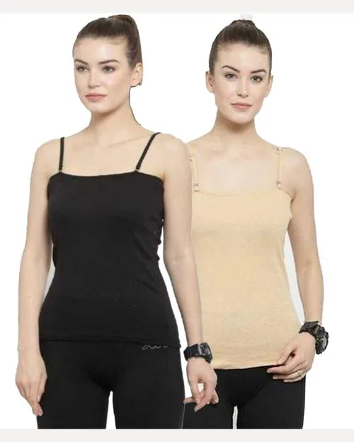 Snappy Dresser's Cotton Slips / Snaghetti for girls in Black & Beige pack of 2.