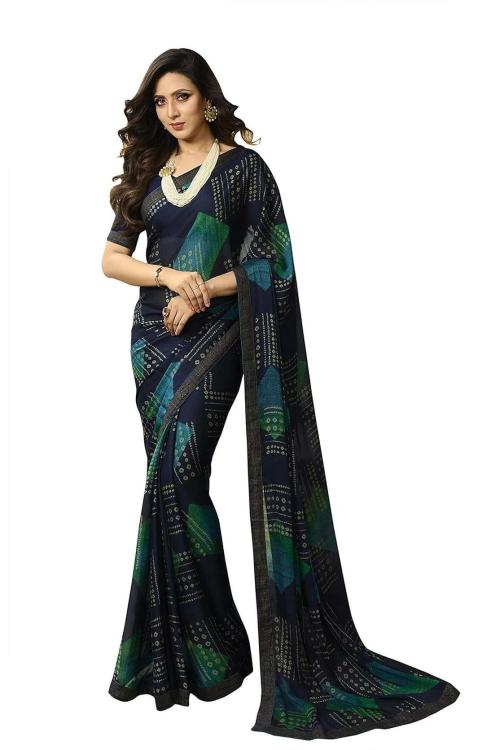 Rajeshwar Fashion Women Blue Bandhani Saree