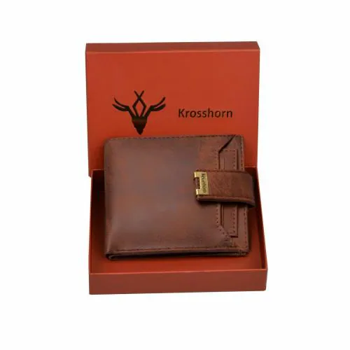 Krosshorn Men Brown Artificial Leather RFID Wallet - Regular Size