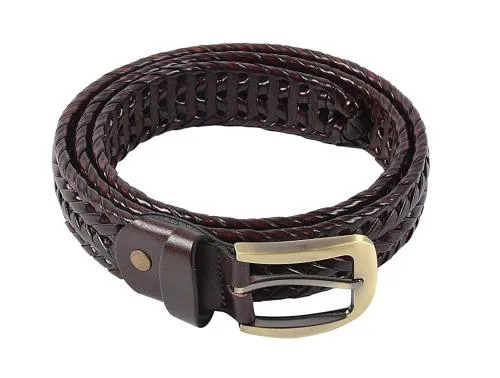 Leonardi Brown Braided Leather Belt - 38