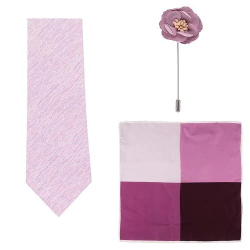 The Tie Hub Pink Silk and Brass Necktie with Lapel Pin and Pocket