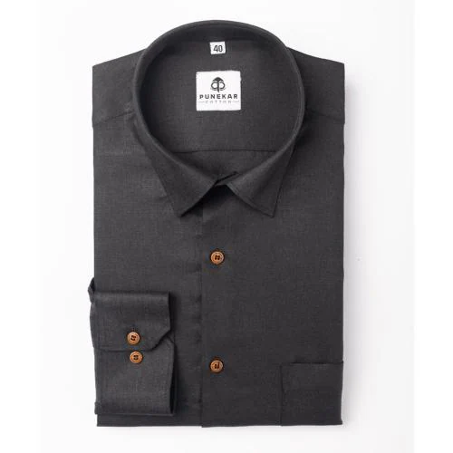 Punekar Cotton Black Color Blended Linen Shirt For Men M