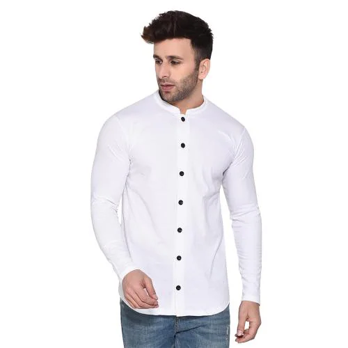 Lawful Casual Men White Solid Cotton Blend Mandarin Collar Shirt (Pack of 1)