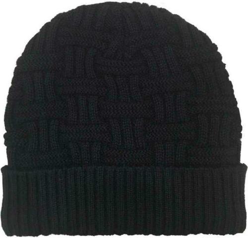 ALMOS Unisex Black Self Design Wool Cap (Free Size)