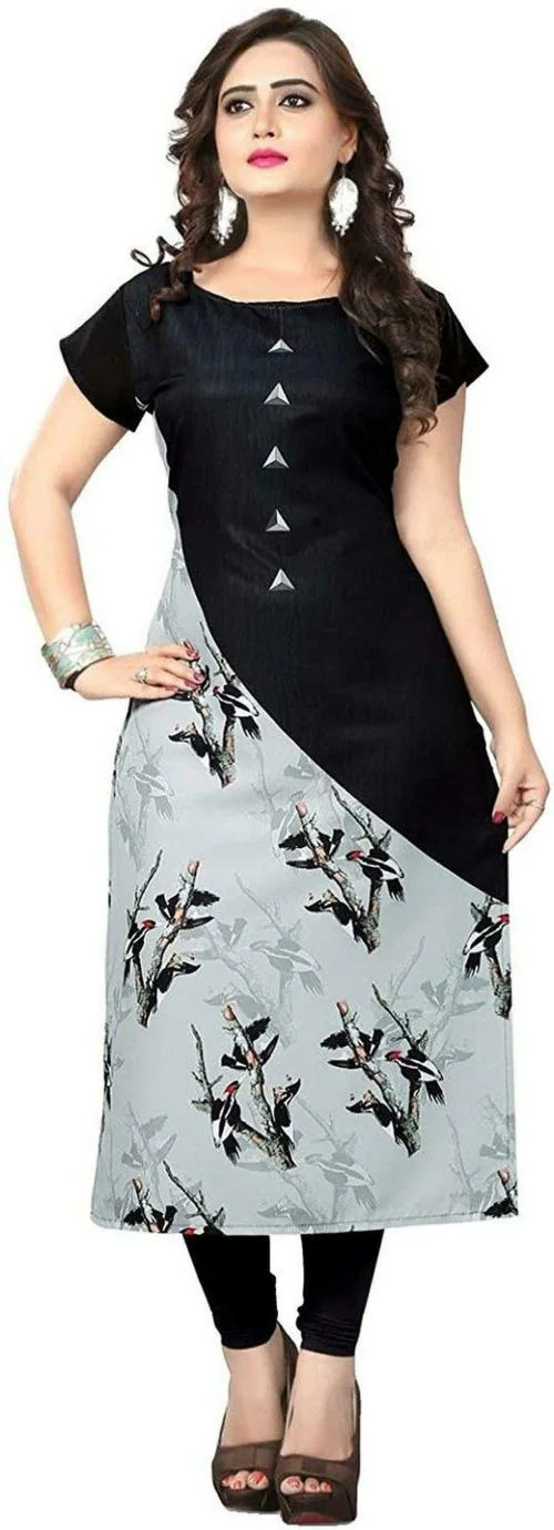 SHREE INFINITY EXPORT Women White, Black Printed Crepe Straight Kurta