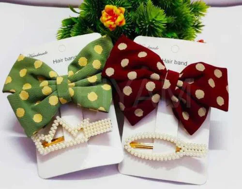alamodey bow and pearl hair clips(Pack of 4)