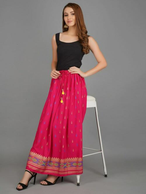 RP Fashion- JAI BIJASAN TEXTILES Women Pink Printed Rayon Flared Free Size Skirts-Pack of 2