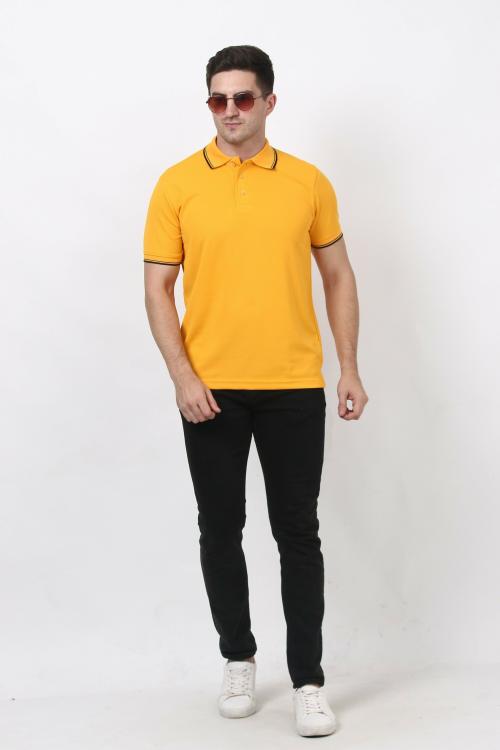 Forest Club Dull Drifit Matty Golden Yellow Solid Polo T-shirt, Size - S (36)