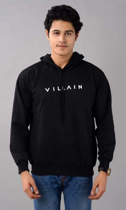 VILLAIN Unique Design Fully Cotton Blend Solid Sweatshirt with Brand Print for Men -Black
