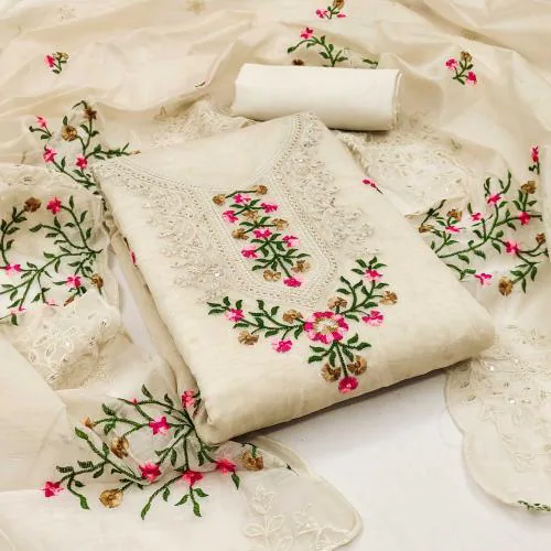 Panzora heavy Chanderi neck embroidery salwar suit dress material