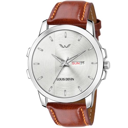 Louis Devin WT080-SLV-BRW Brown Leather Analog Wrist Watch for Men