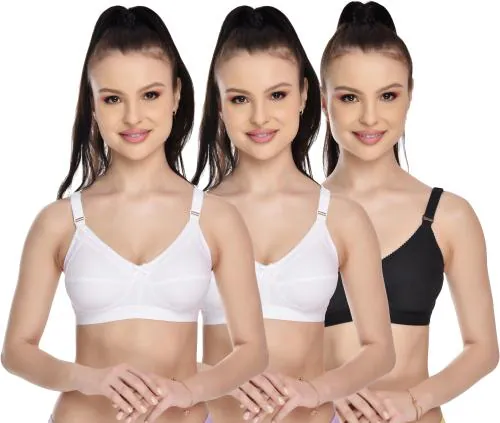 Alishan Black and White Cotton Blend Non Padded Bra - 36D (pack of 3) (ASS0890)