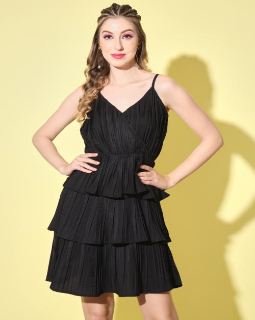 BuyNewTrend Black Fit and Flare Crepe Women Frill Dress | dress for women | women dress | dress | dresses | dress for women | women dress | dress | dresses