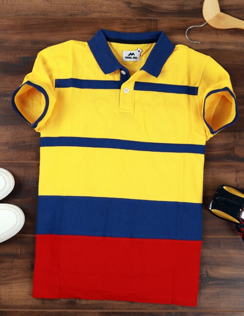 Manlino Mens Cotton Yellow Polo Neck T Shirt