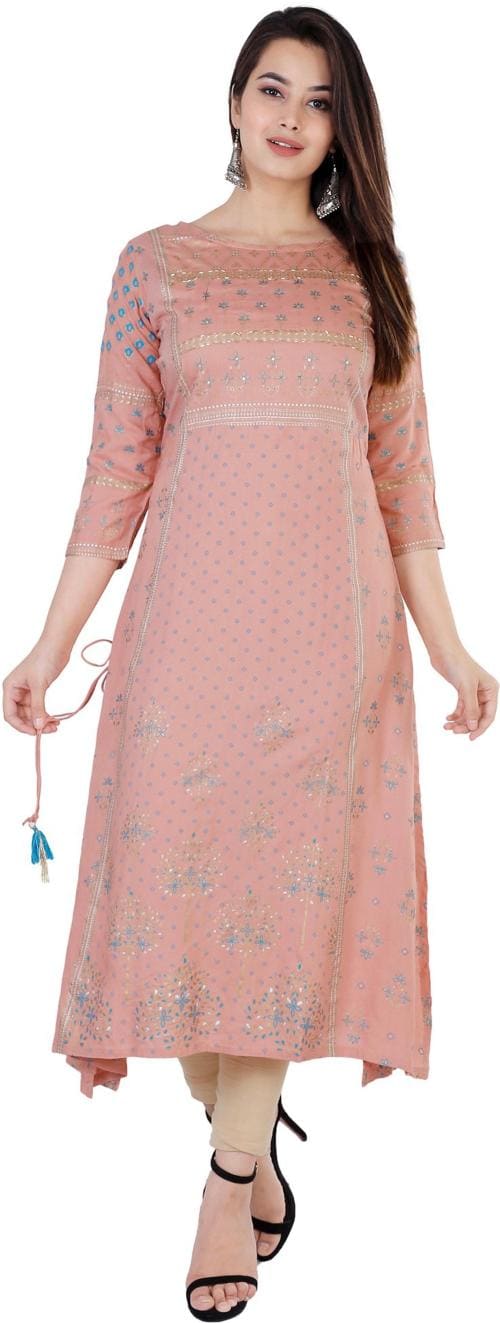 Unisets Womens Pink Printed Rayon Kurta