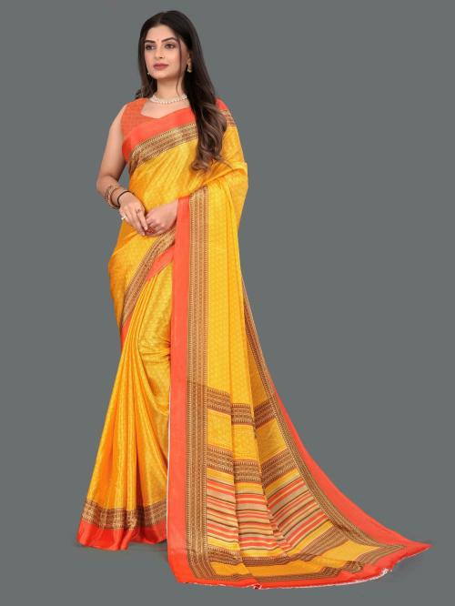 Laheja Women Yellow Printed Silk Blend Bandhani Saree (Pack of 1)