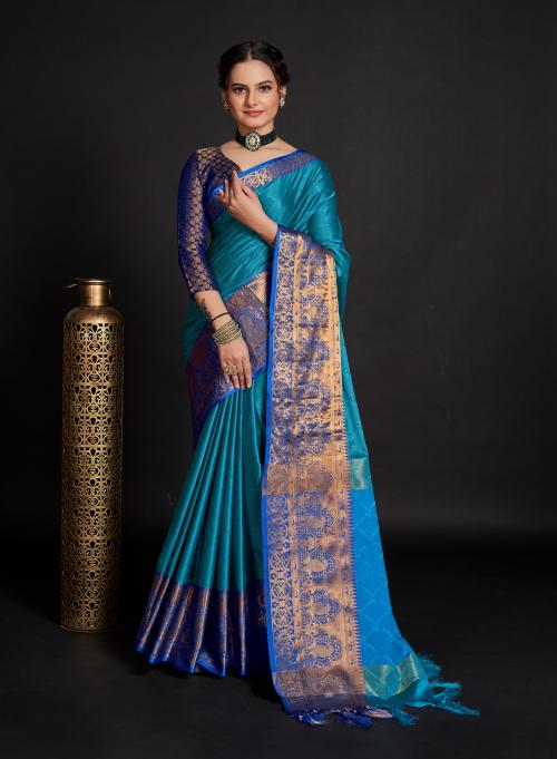 VARNI FABRICS : A Lady's First Love Soft Silk Saree With Contrast Blouse