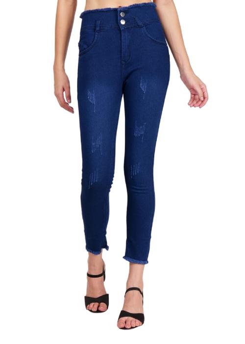 DEHLIZETRENDZ Women's Stylish & Casual 2 Button Rough Look Ankle Length Denim Jeans (Navy Blue _ 28 Size)