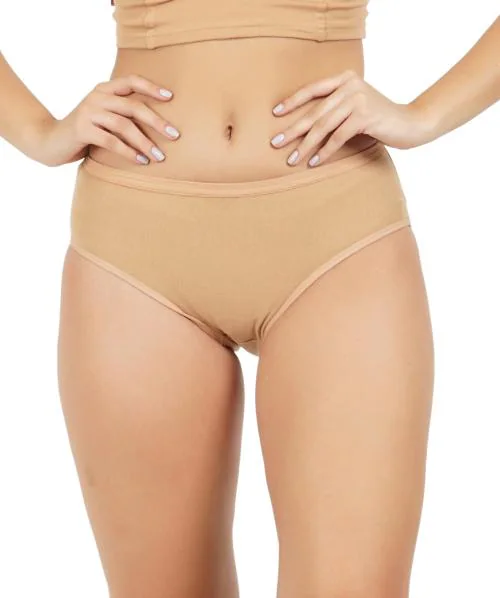FEMULA Full Hipster Cotton Stretch Mid Waist Full Coverage Panties for Girls and Women (Colour Dark_Skin) Size M