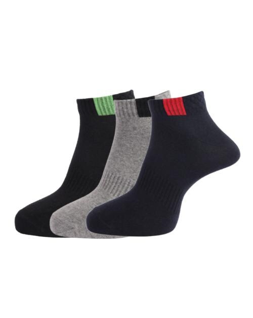 Buy DOLLAR Men's Multicolor Solid Cotton Blend Pack of 3 AnkleLength