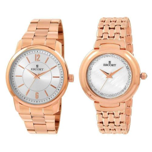 Escort Analog Silver Dial With Gold Strap Watch For Men & Women (E 2650-5160-5033 RGM)
