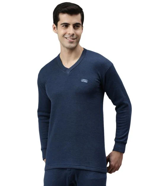 LUX COTT'S WOOL Men's Blue Solid Cotton Blend Thermal Top