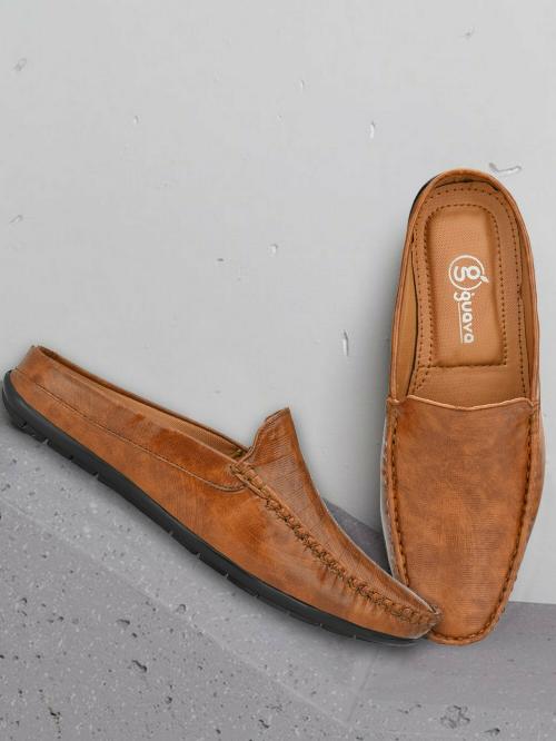 Guava Men's Open Back Tan Synthetic Leather Mule Loafers