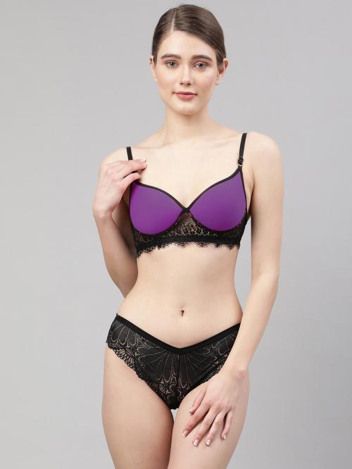 In-Curve Women's Purple Net Bra Panty Set for Lingerie Set Undergarments/Nightwear/Hot & Seexy for Couples Honeymoon Set/First Night/Anniversary